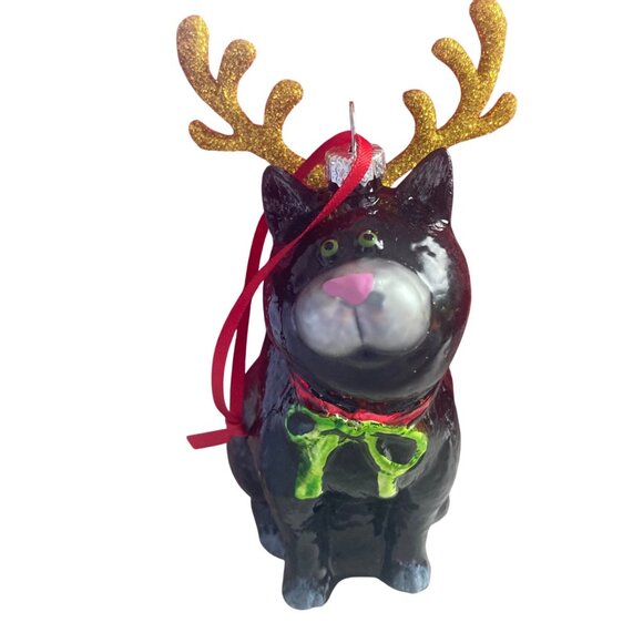 Vintage Kurt Adler Linnea Riley Glass Cat as Reindeer Ornament Art Inst Chicago - Picture 7 of 13